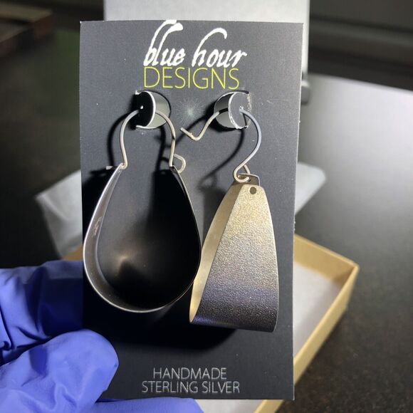 Silver Scoop Earrings Large Arc Shaped Handmade Jewelry By Blue Hour Design - Picture 2 of 8